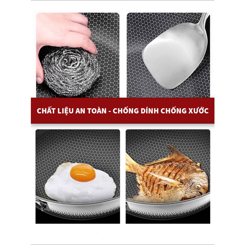 Chảo Chống Dính 5 Lớp Inox 304 Vân Tổ Ong 28cm Đáy Sâu 6cm, Cùng Đươc Các Loại Bếp Tiện Lợi Cho Gia Đình