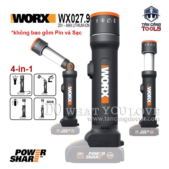 Body đèn pin tiện ích 20 v worx wx027.9