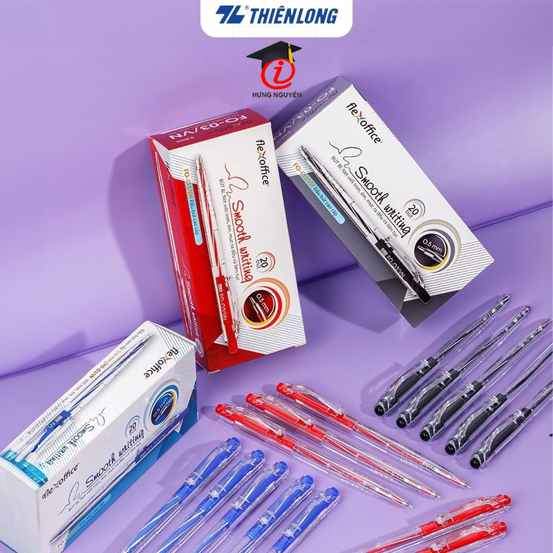 Set 5 bút bi 0.5mm Flexoffice FO-03/VN (mực xanh, đen, đỏ) (Thiên Long)