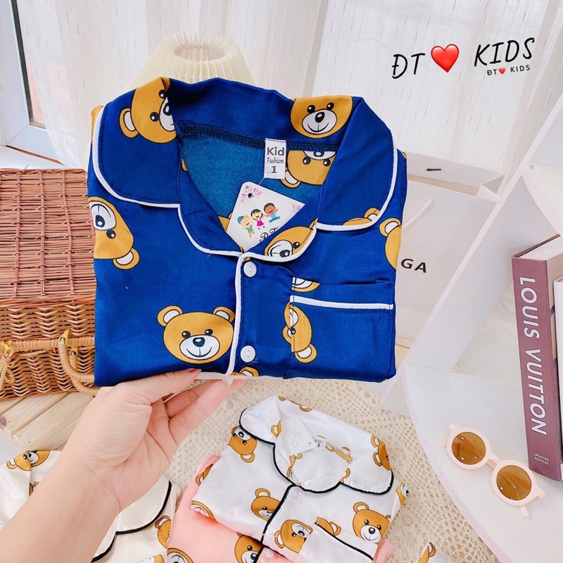 [SET CHO BÉ] Bộ pyjama gấu lụa satin siêu đẹp cho bé