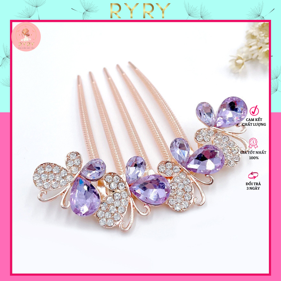 Lược Cài Tóc Đính Đá Hình Bướm Xinh Xắn