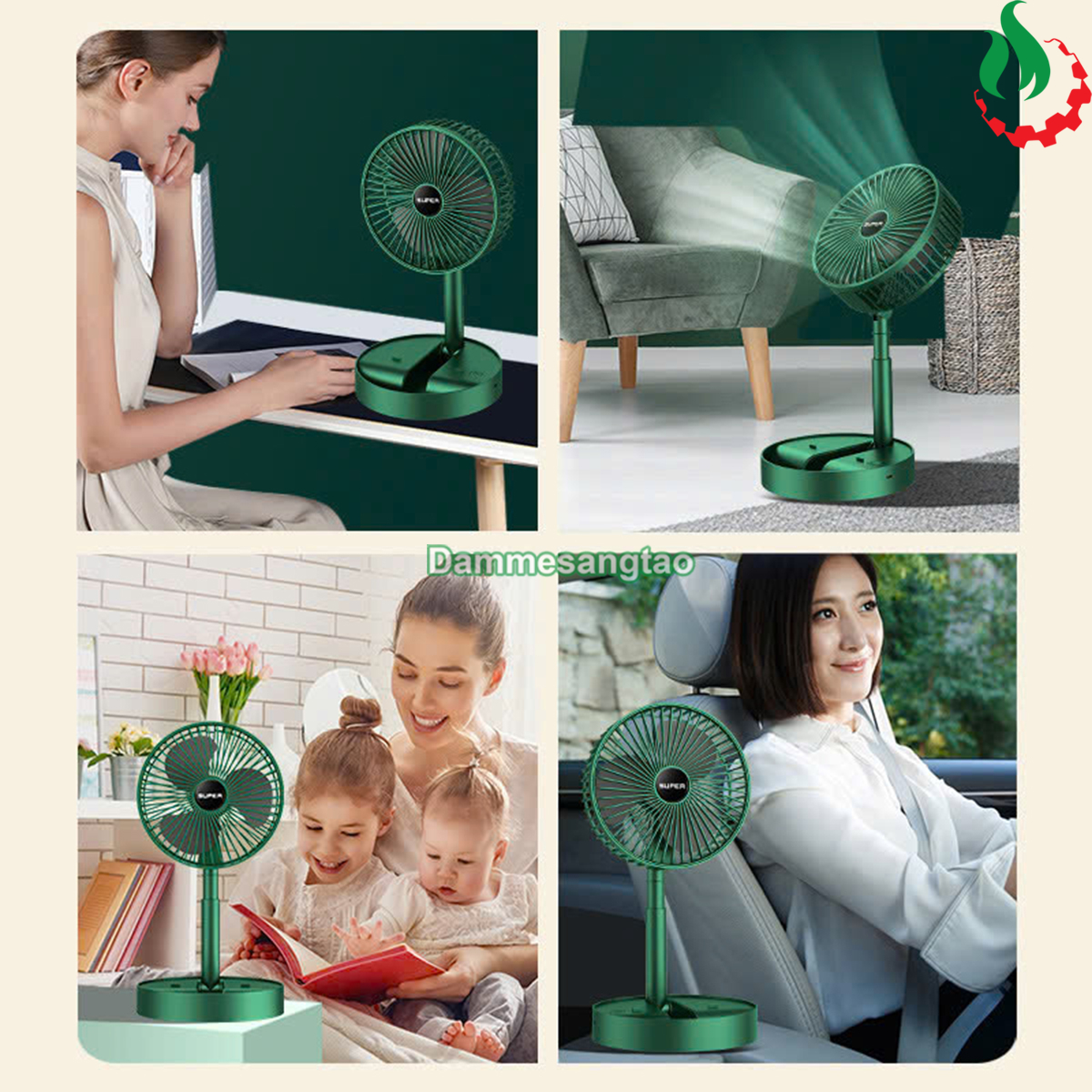 Quạt tích điện Mini gấp gọn 3 cấp tốc độ gió