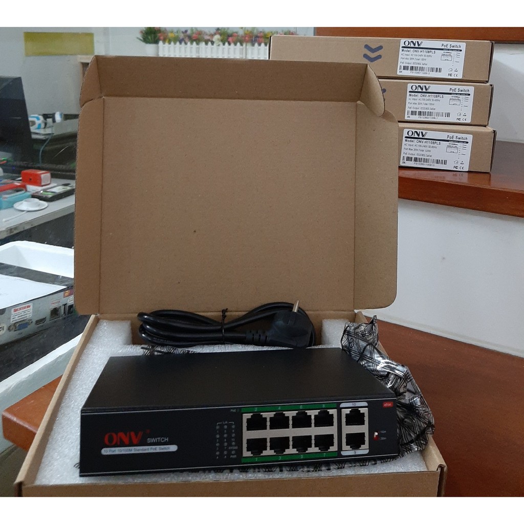 Switch POE ONV- H1108PHC 8 Port + 2 UPLINK 10/100 Base-TX (Data / Power) - Genuine