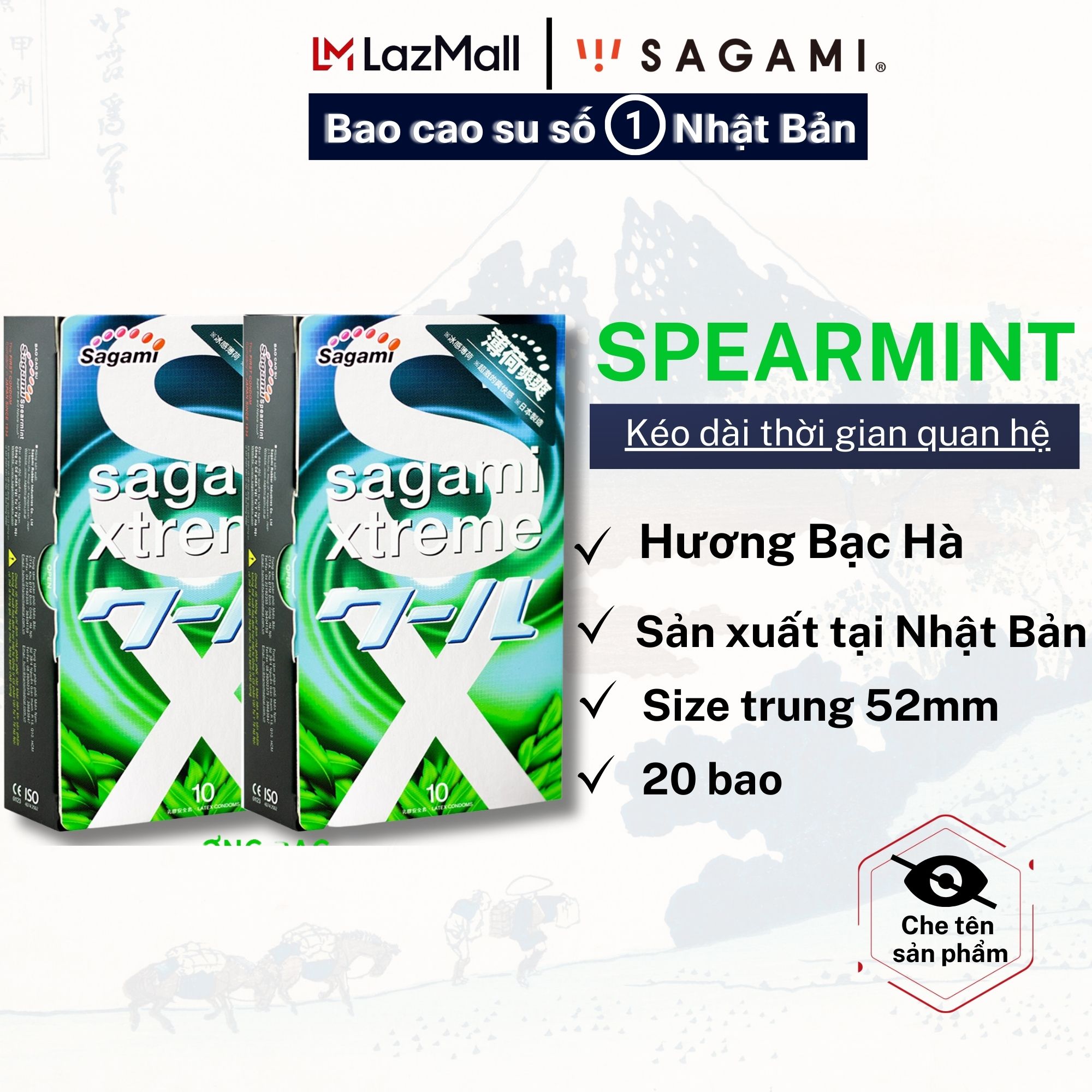 Bao cao su nam Sagami Speamint ( 20 cái) - baocaosu Sagami chính hãng kéo dài quan hệ giúp  lâu ra hơn, bcs bạc hà siêu mỏng