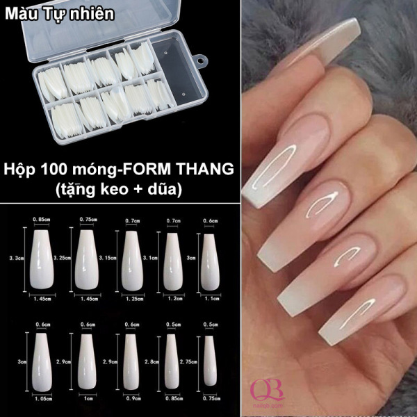 [HCM]Móng Giả Dán Tay (Móng Úp) 100 - 500 Móng Đủ Cỡ Màu Trong Suốt Tự Nhiên Form Vuông hoặc Bầu + Kèm Keo Dán Móng