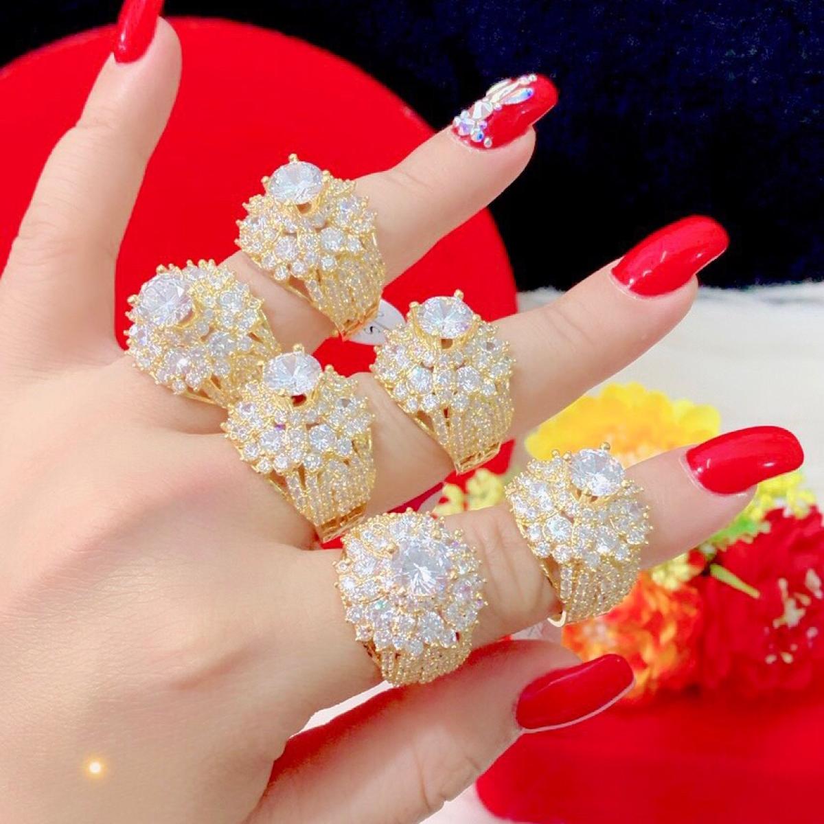 Nhẫn nữ mạ vàng 18k đính xoàn mẫu mới về 42R - Giống vàng thật 100%