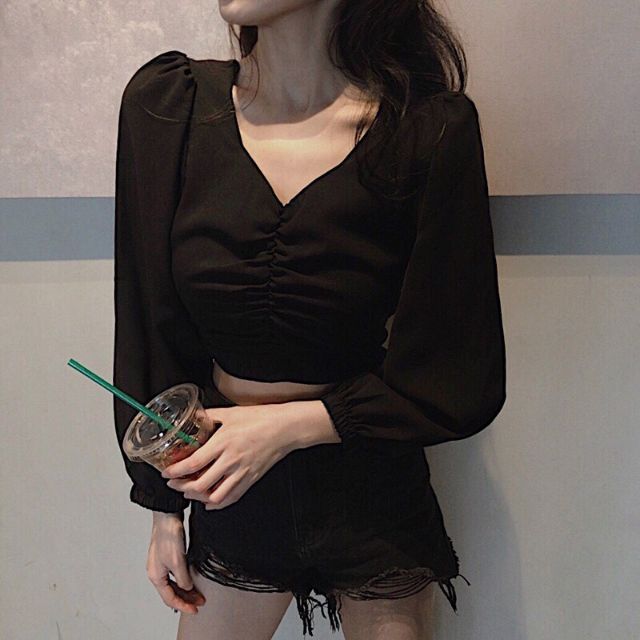 [HCM]Áo nhún cổ tim siêu xinh
