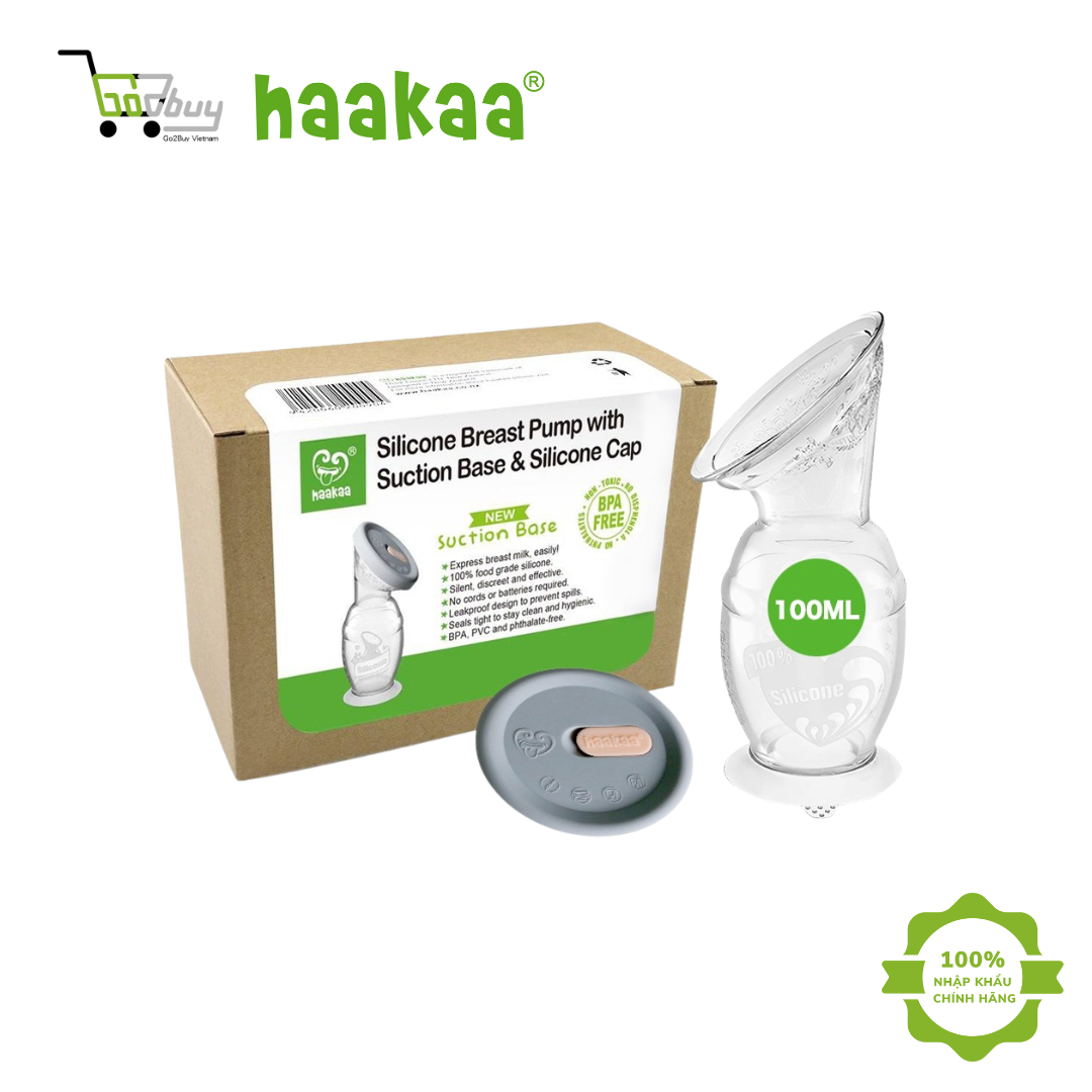 Combo Cốc hút hứng sữa Gen 2 Haakaa kèm nắp đậy Chất liệu silicone cao cấp