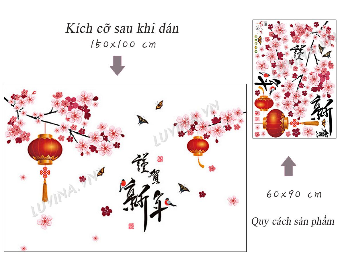 [HCM]DECAL DÁN TƯỜNG TẾT CÀNH ĐÀO HỒNG 2
