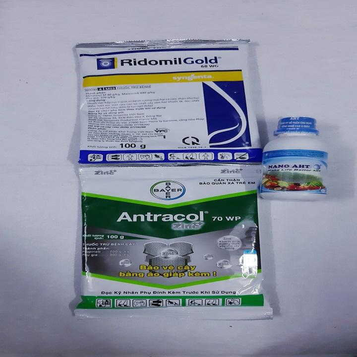 Bộ 3 phòng và trừ bệnh cho cây ( 1 gói Ridomil gold+ 1 gói Antracol+ 1 chai Nano bạc AHT 100ml)