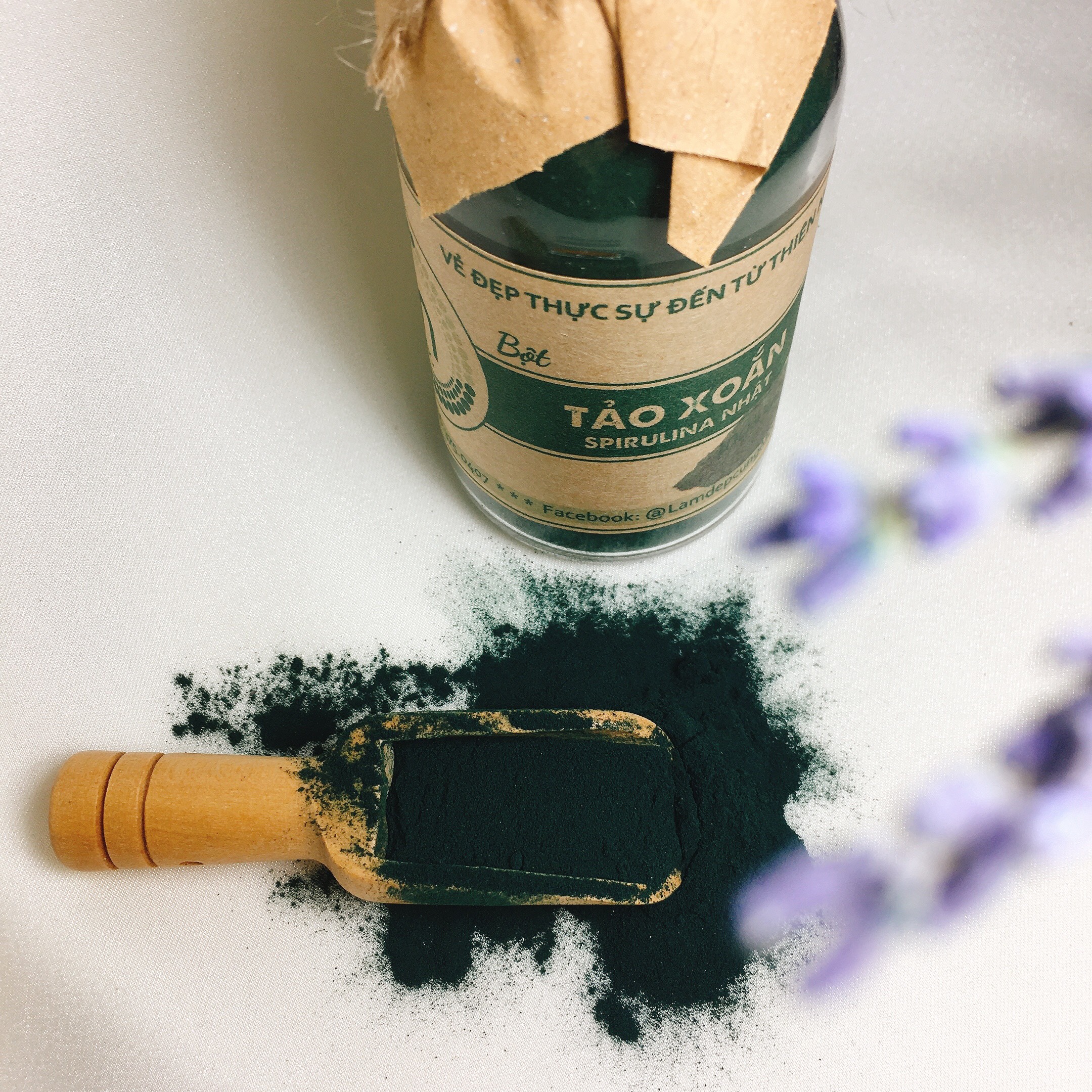 Bột mặt nạ Tảo Xoắn Spirulina Nhật bản MỘC nguyên chất dưỡng ẩm trắng da ngăn ngừa mụn làm mờ nếp nhăn túi 10g, 30g và chai 100ml (70g)
