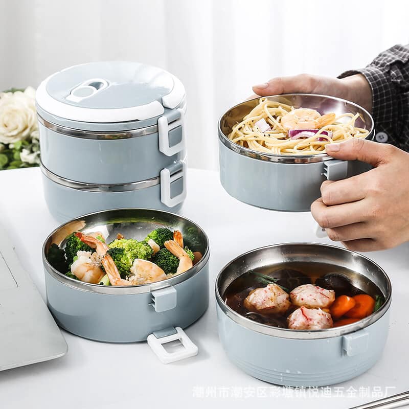 Hộp cơm 4 tầng ruột inox màu lúa mạch, camen đựng cơm văn phòng