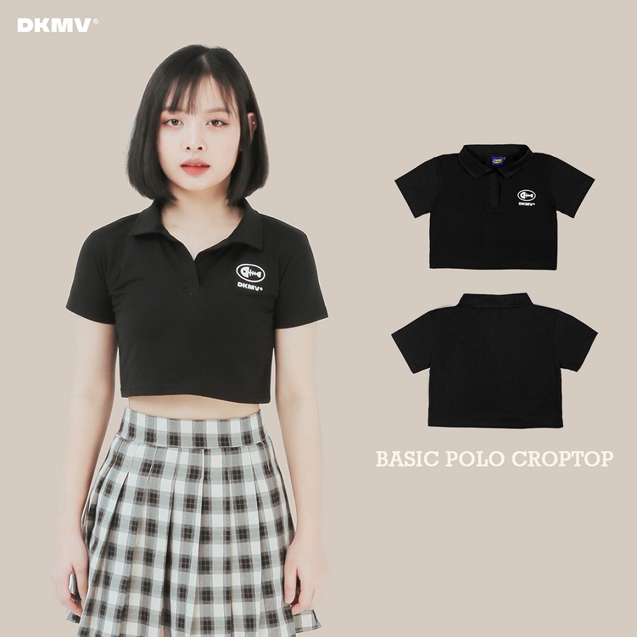 DKMV Áo croptop nữ có cổ tone màu đen DKMV Polo Basic-BLACK | K04-T2