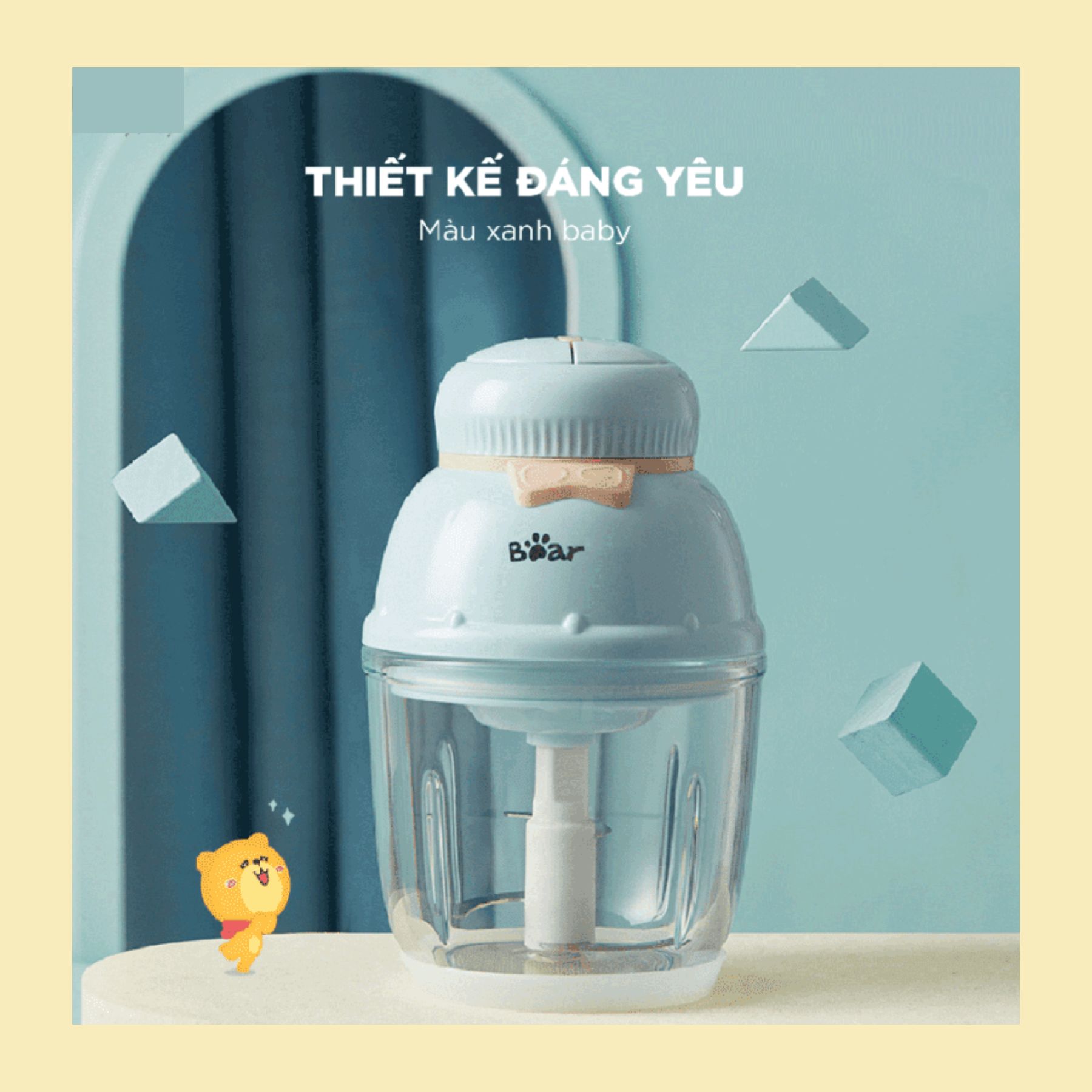 Máy xay thực phẩm mini Bear, công suất 200W, bảo hành 6 tháng