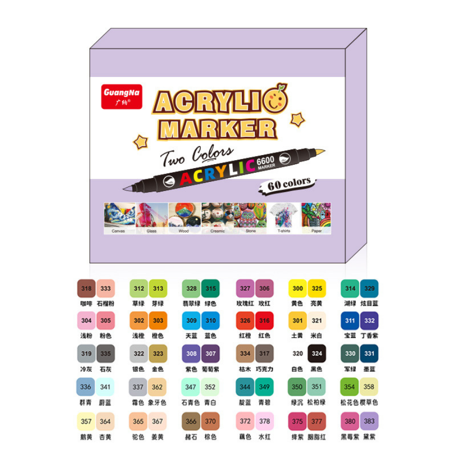 Acrylic marker Guangna 6600 DecorMe màu acrylic marker đầu nhọn 2 đầu 2 màu vẽ trên mọi chất liệu, có thể tô chồng màu