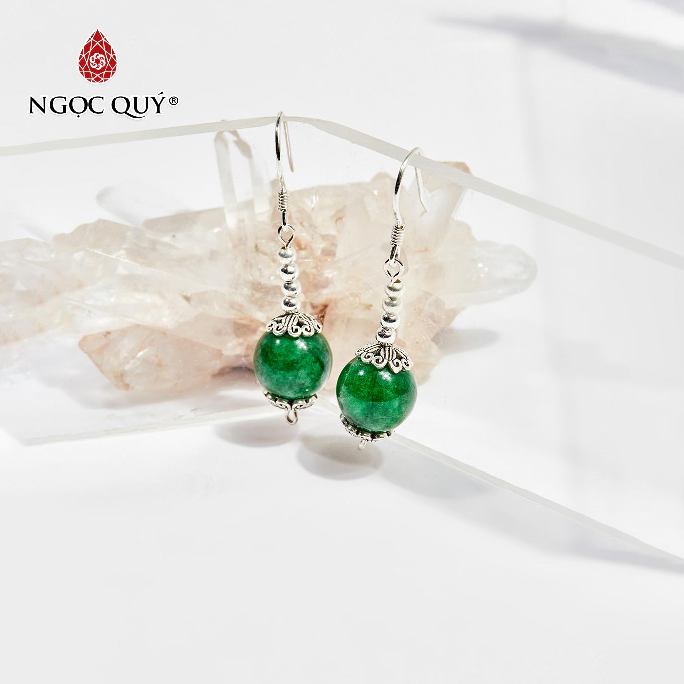 [HCM]Bông Tai Đá Cẩm Thạch Mệnh Mộc Hoả (màu xanh) - Ngọc Quý Gemstones