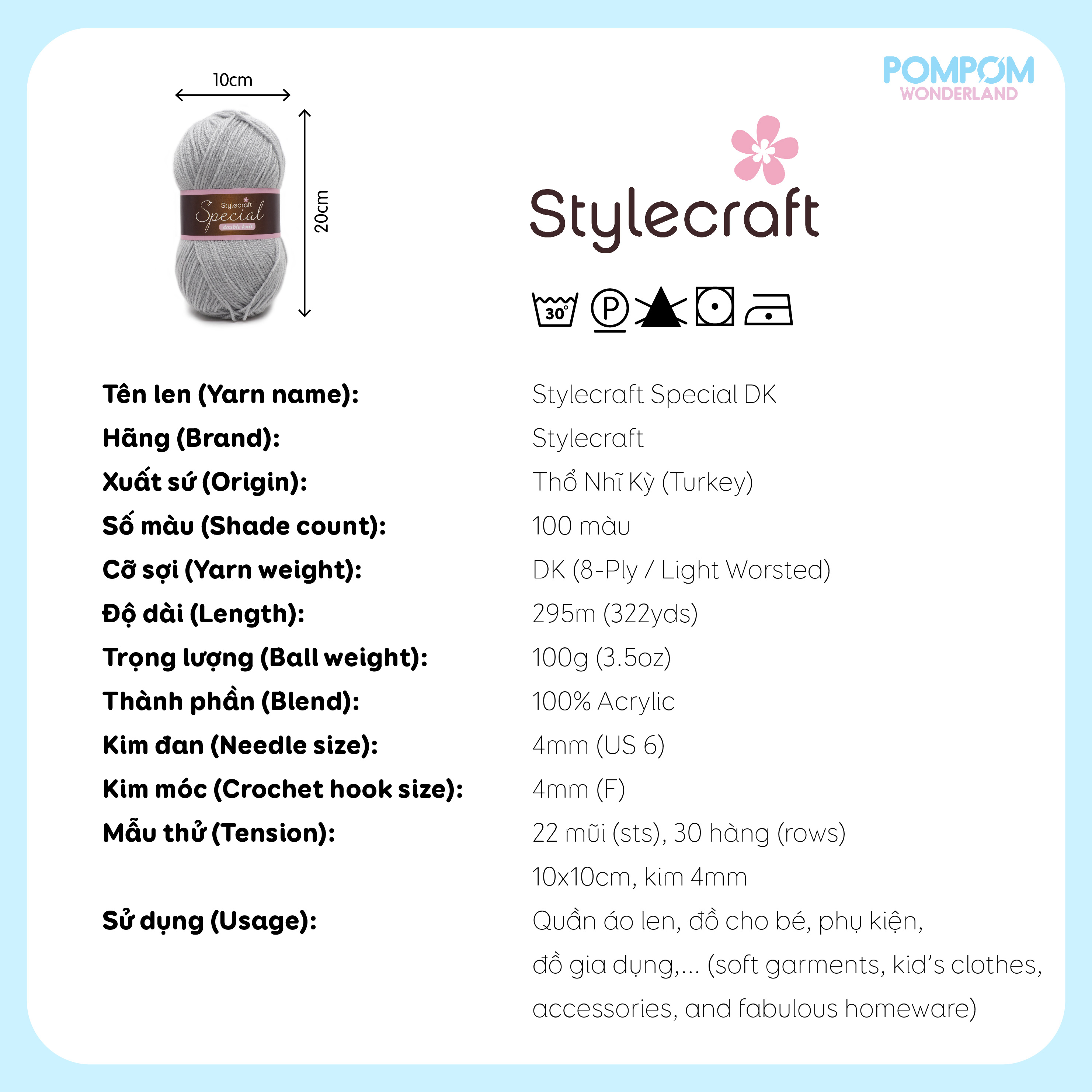 Len sợi Acrylic Stylecraft Special DK (Tông màu đậm)