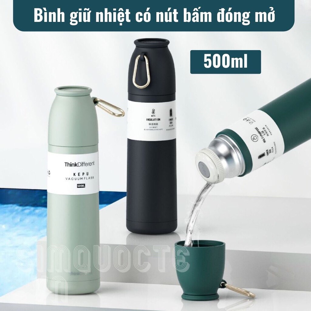 [Có sẵn] Bình Giữ Nhiệt Có Nút Bấm Mở Khoá Nước Think Different- 500ml