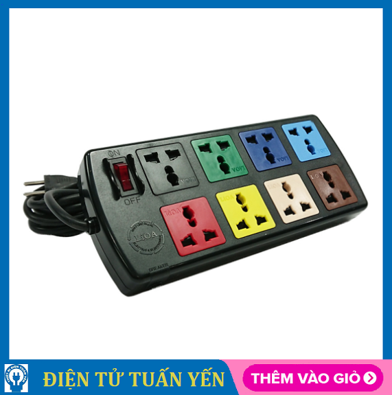 Ổ cắm LiOA 8D33N 8 ổ cắm đa năng 1 công tắc tổng 3 lõi, công suất 2200W, dây dài 3M - Hàng chính hãng