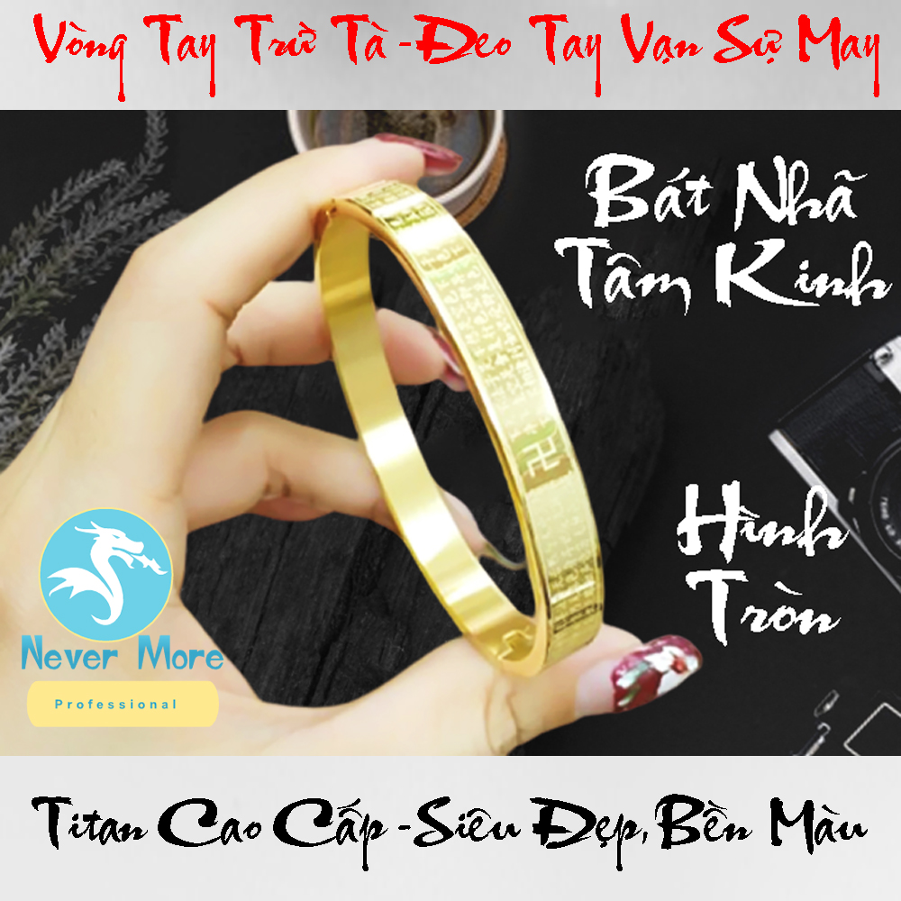 VÒNG TAY TITAN BÁT NHÃ TÂM KINH MÀU VÀNG - hình tròn - cầu bình an mang may mắn, hợp phong thủy.