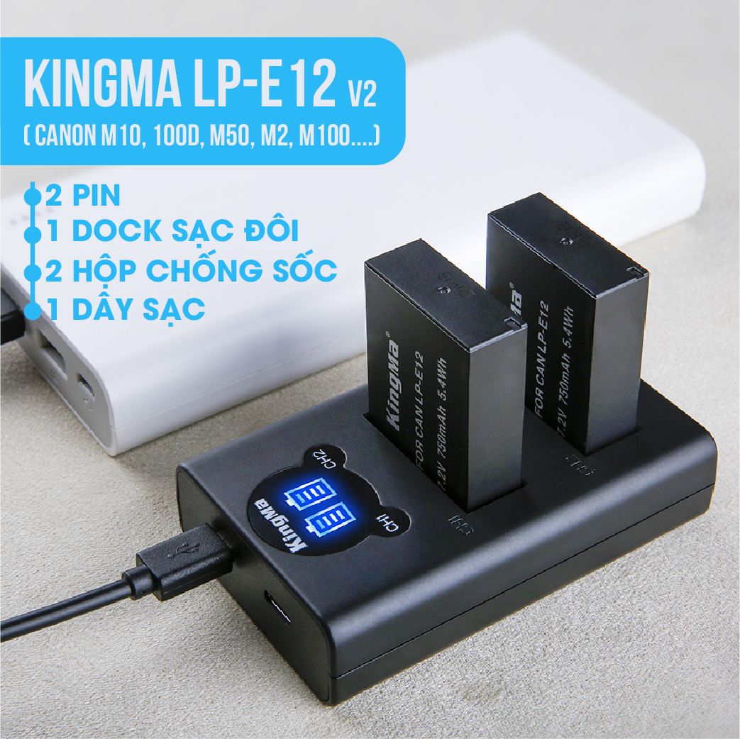 BỘ 2PIN SẠC LP-E12 KingMa cho máy ảnh Canon M