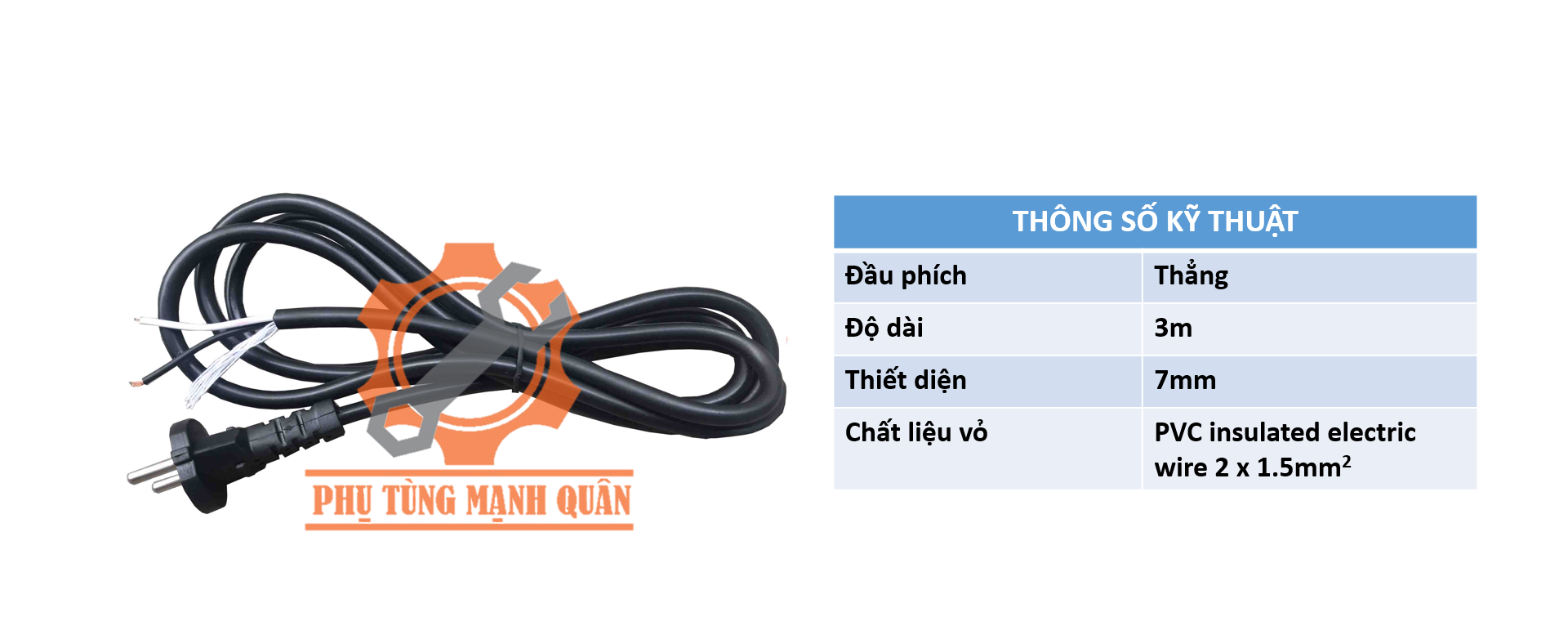 Dây nguồn 3m phích thẳng đen