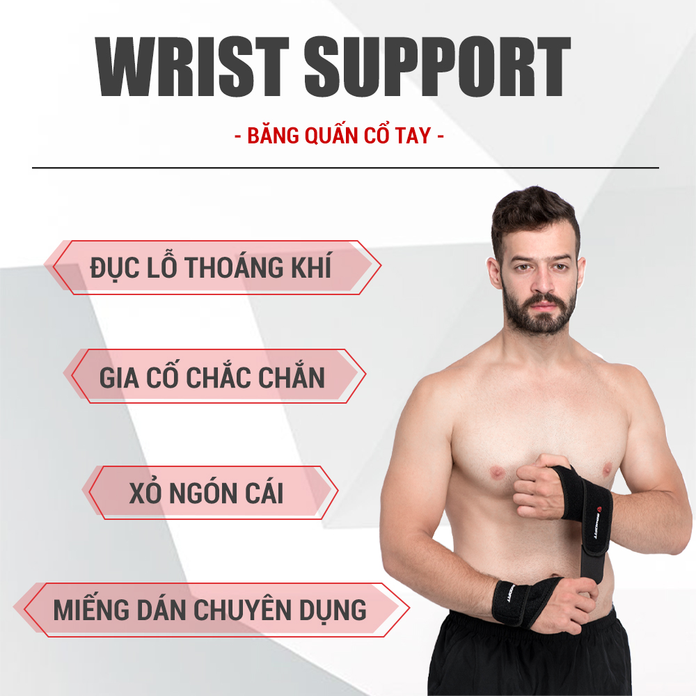 Băng quấn cổ tay tập gym, tập boxing GoodFit vải đục lỗ thoáng khi, đệm xốp êm ái GF302W