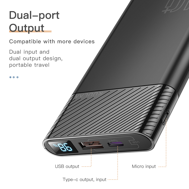 KUULAA Pin dự phòng 10000mAh 18W True Flash Sạc nhanh Sạc đầy Hỗ trợ sạc nhanh hai chiều QC PD3. 0 Màn hình LED mỏng và di động cho iPhone 11 Pro Xs Max X Huawei Samsung