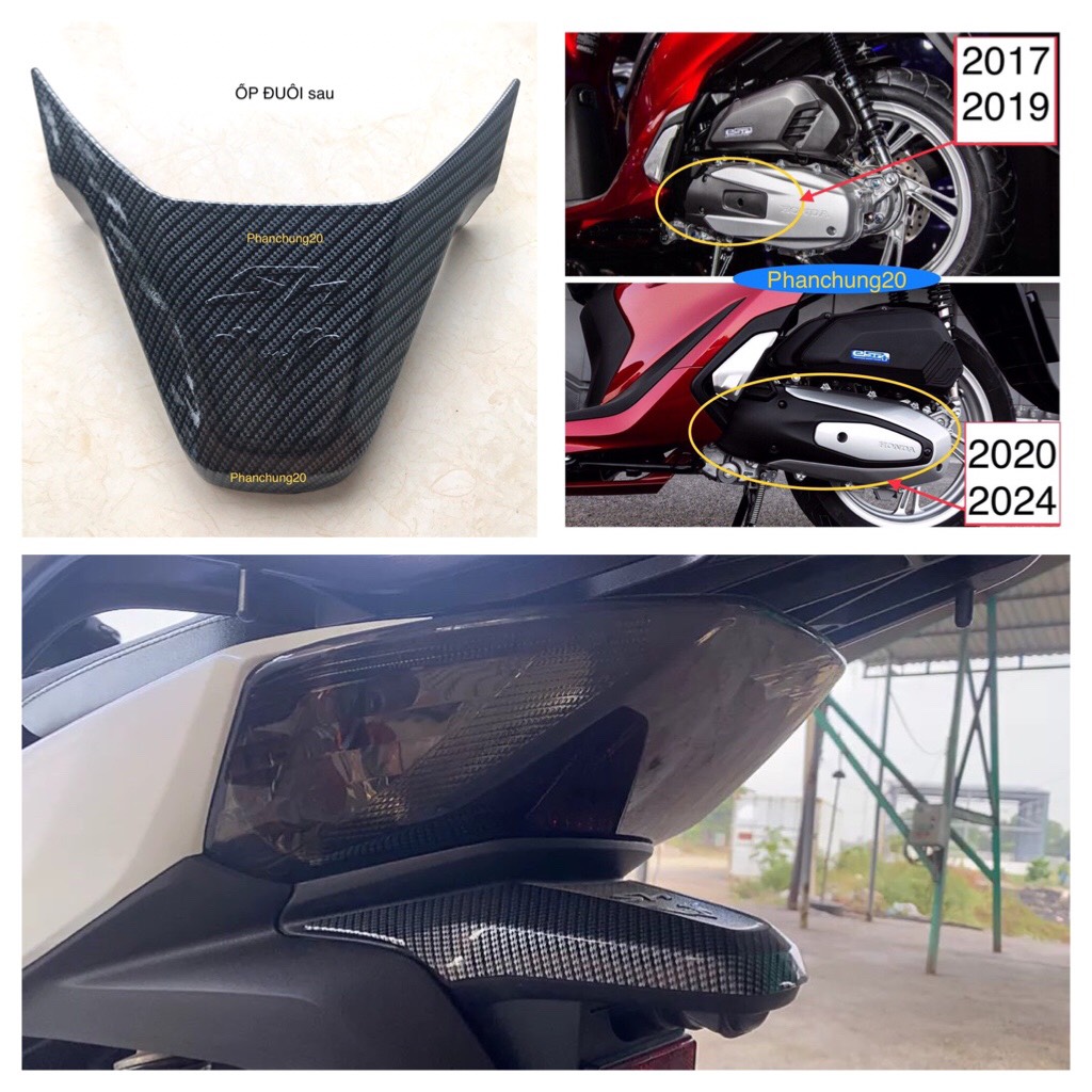 Ốp đuôi sau biển số dùng cho đời xe sh 2017 2018 2019 cacbon