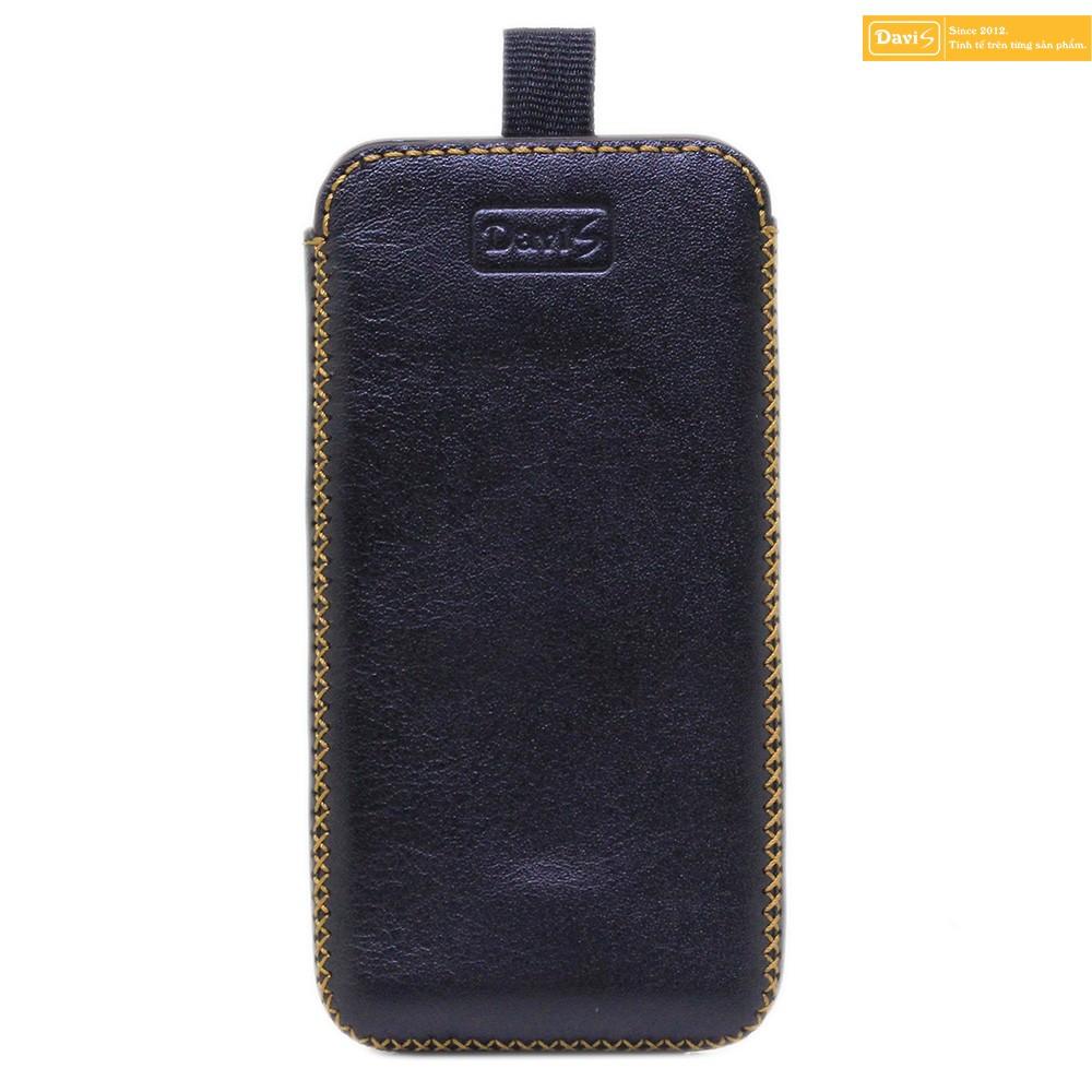 Bao da kiểu dây rút cho iPhone Xs Max - Da thật cao cấp - Davis (Đen mịn)