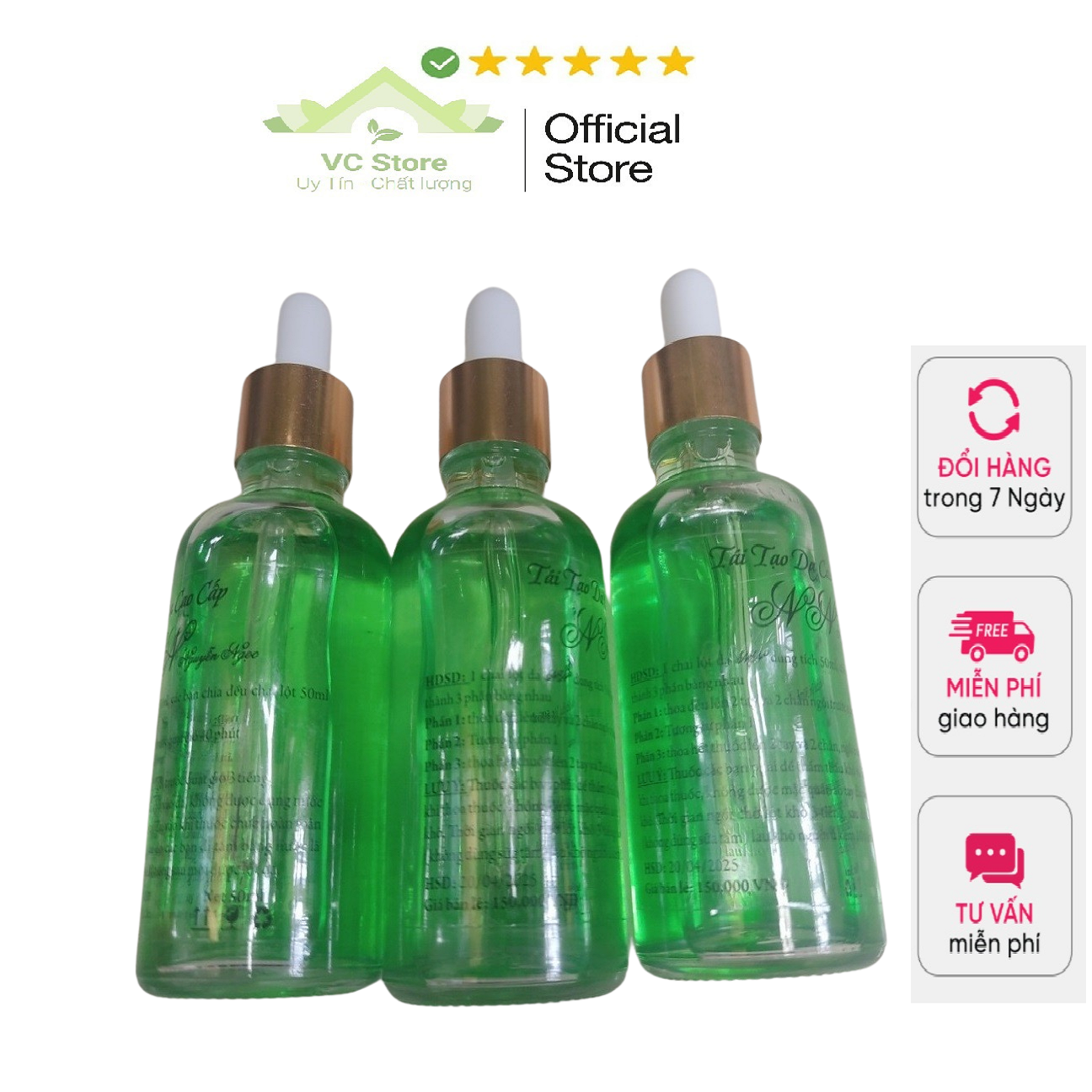 Bộ 3 Lọ Thay Da Sinh Học Bạc Hà - Nước lột Collagen 3D NN 50ml