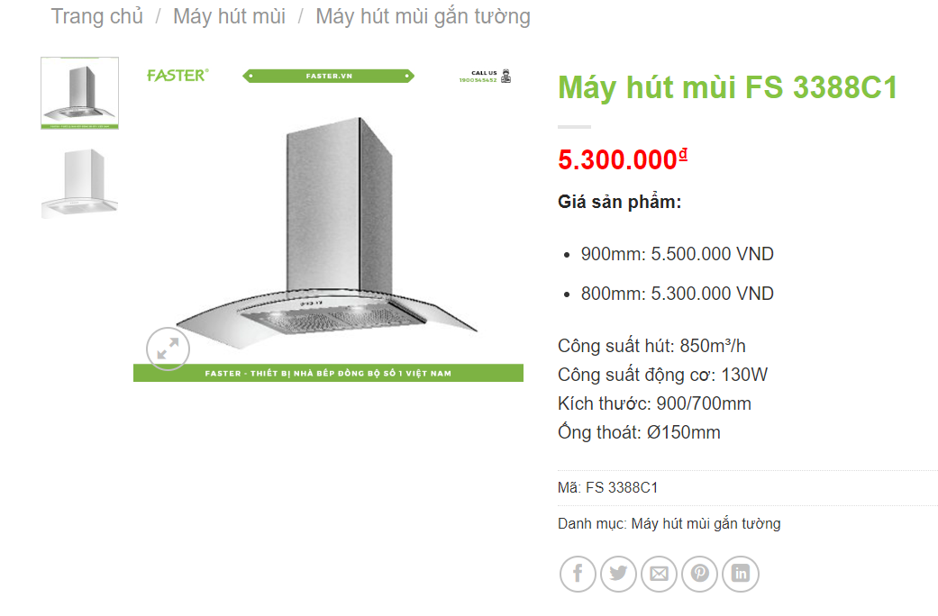 Máy Hút Mùi Bếp Kính Cong FASTER FSN 3388C1-70 [BH 3 năm]