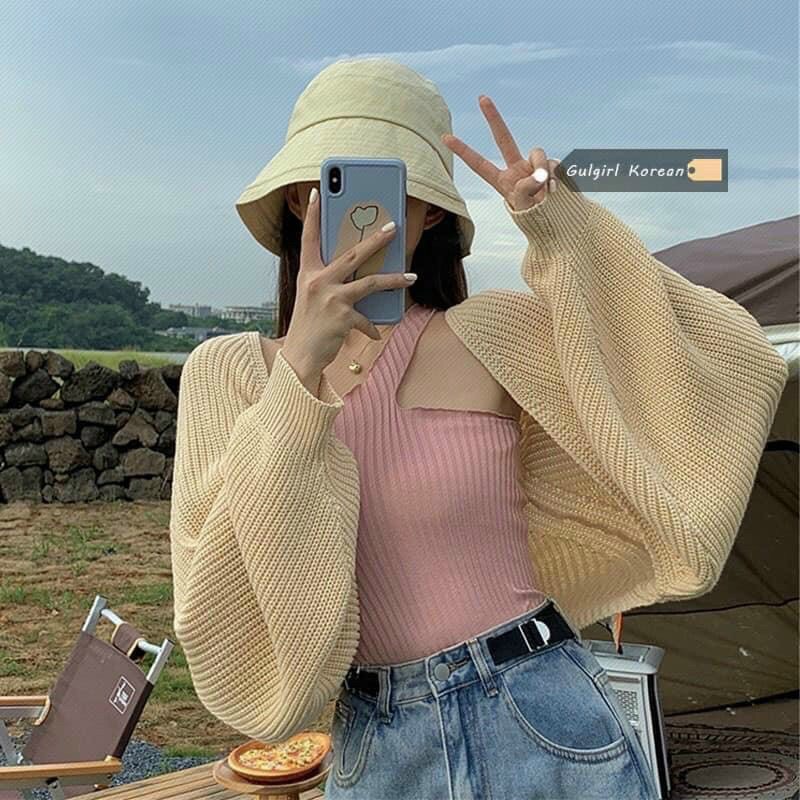 Cardigan len nữ dáng ngắn-áo len crotop nữ tay dài màu trơn siêu trend