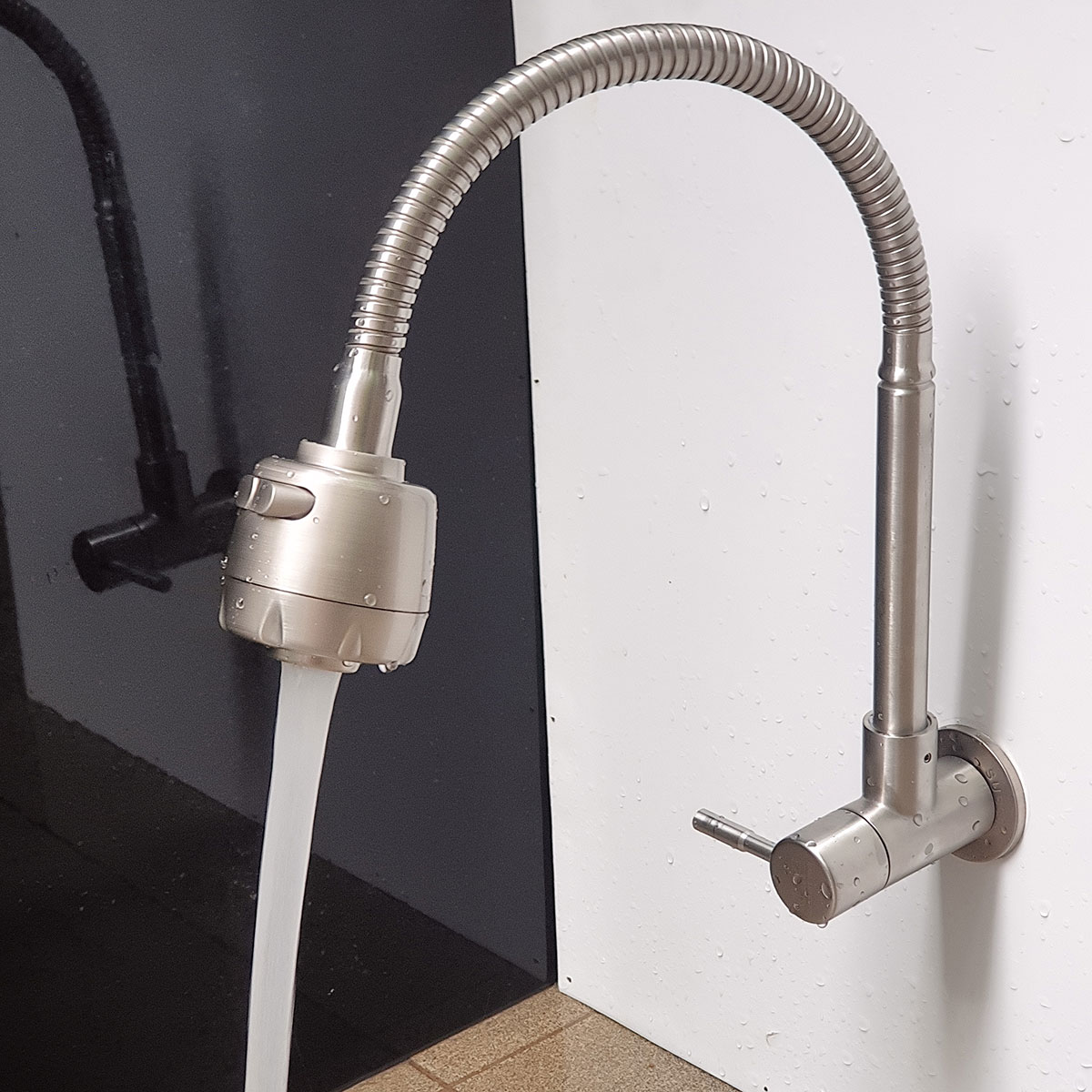 ( Có Video ) Vòi rửa chén lạnh âm tường Inox SUS 304, cần lò xo Eurolife EL-RC10 (Trắng vàng)