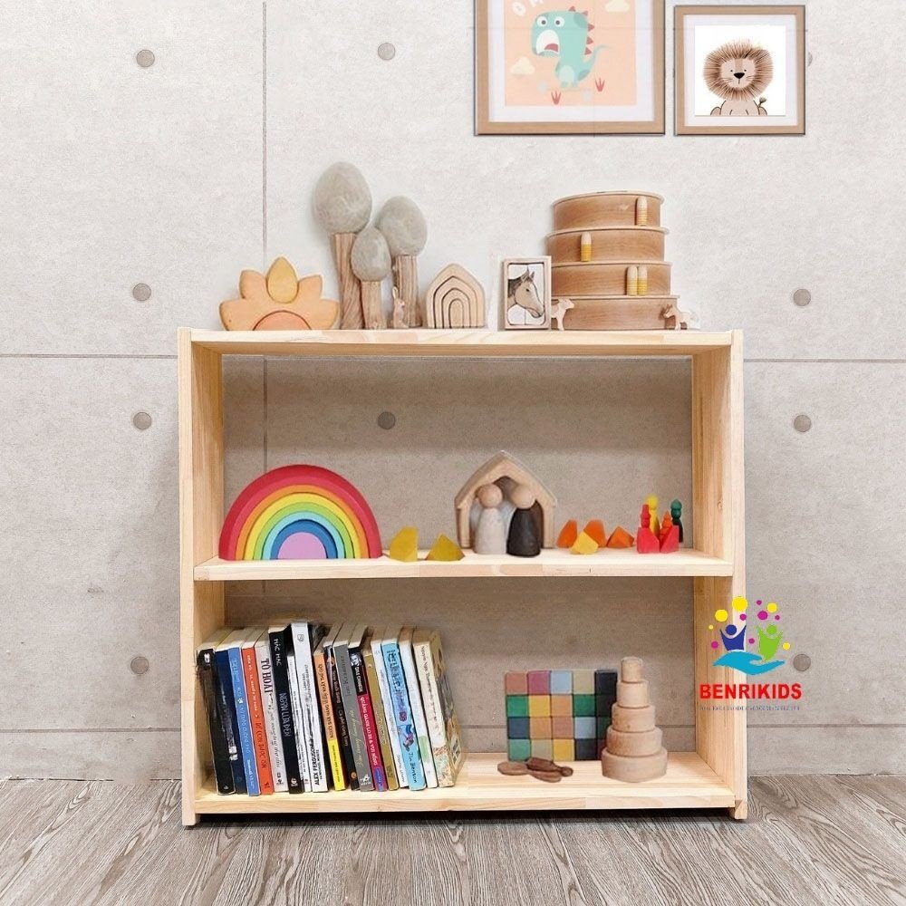 Children's easy installation pine wood cabinet retro wooden shelf toy books for early childhood room decor