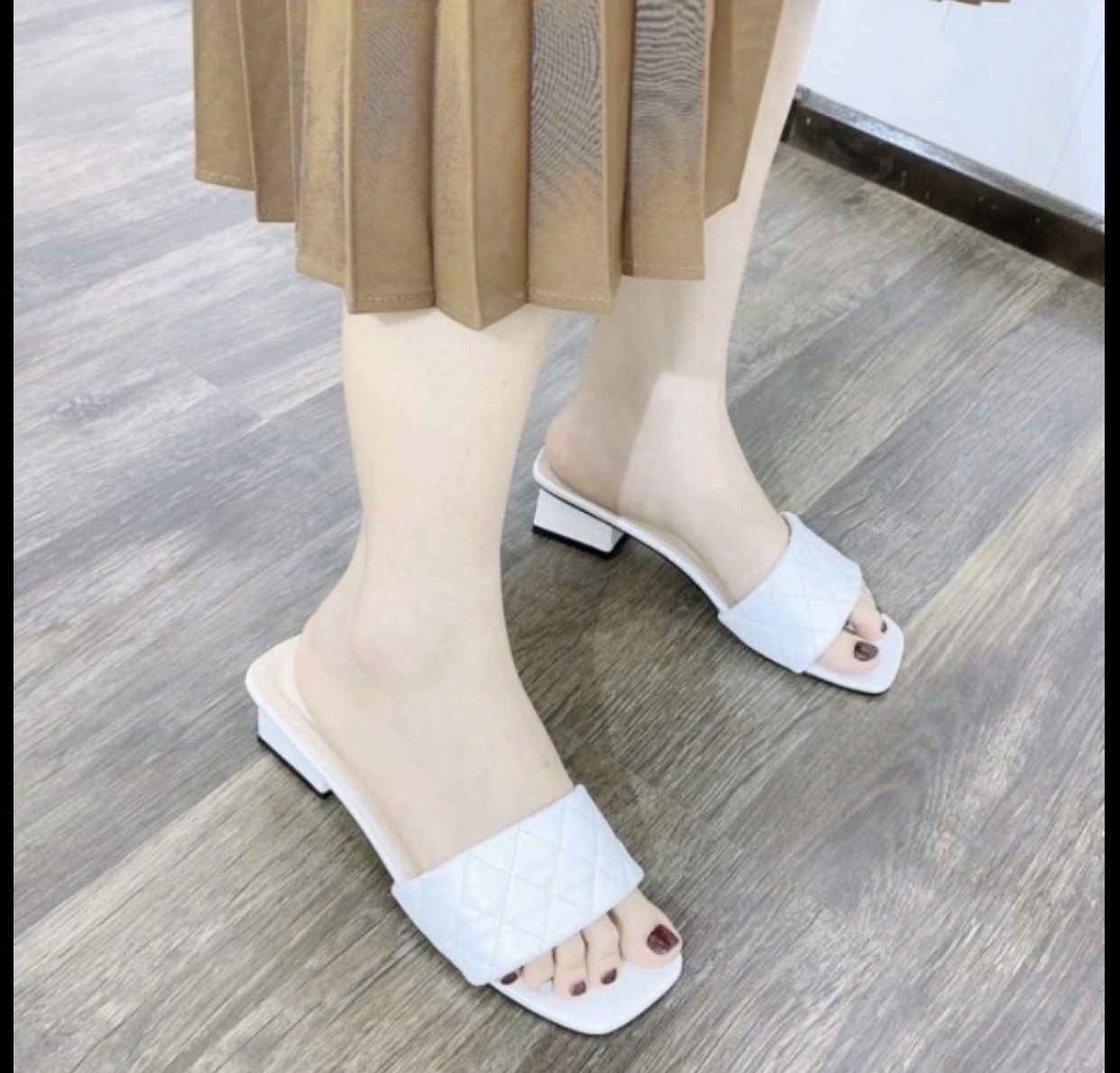 Dép cao Gót Quai Ngang Kẻ Ô