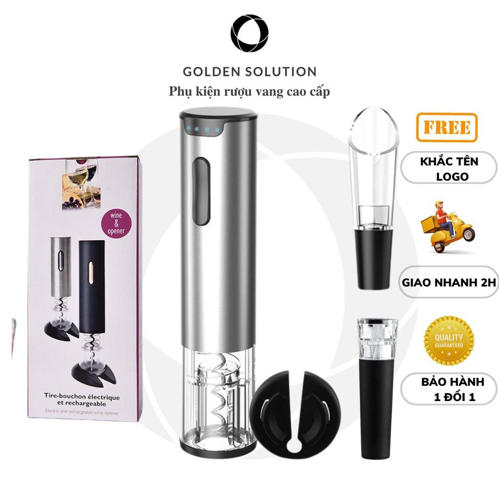 (Miễn Phí Khắc Tên) Máy Mở Vang, Set Khui Vang Cao Cấp Kèm 4 Phụ Kiện