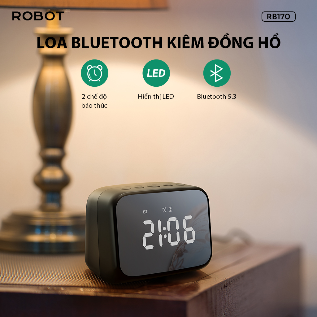 Robot Rb170 Loa bluetooth Robot RB170 mini công suất 5W màn hình led kiêm đồng hồ ...