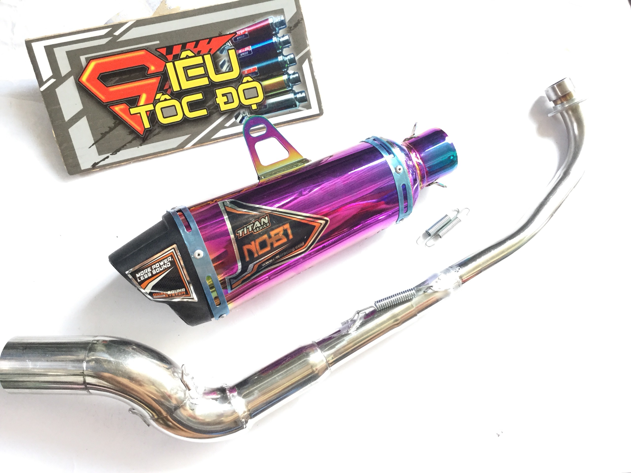 Combo pô nobi titan bao gồm cả cổ cong gắn lon pô độ cho xe wave 50 - 100, cup, dream, 67, axelo, exciter 50cc,....