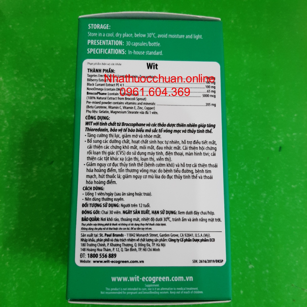 Wit tăng cường thị lực, giảm mỏi mắt, mờ mắt ( hộp 30 viên)