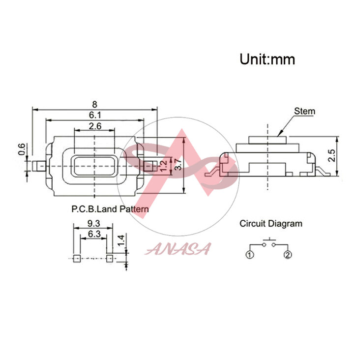 Combo 10 Nút Nhấn Dán 2 Chân 3x6x2.5mm