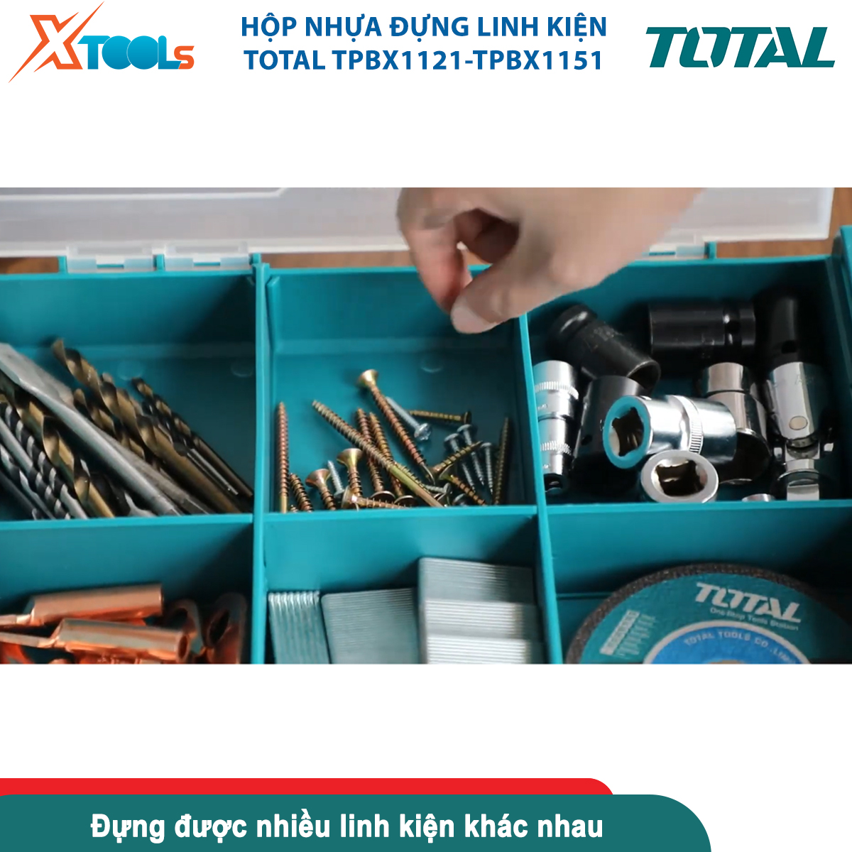 Hộp nhựa đựng dụng cụ TOTAL THKTV02 hộp đồ nghề kích thước 340x250x60mm, Có thể xếp chồng lên nhau Chất liệu nhựa PP XTOOLs, hộp đựng linh kiện