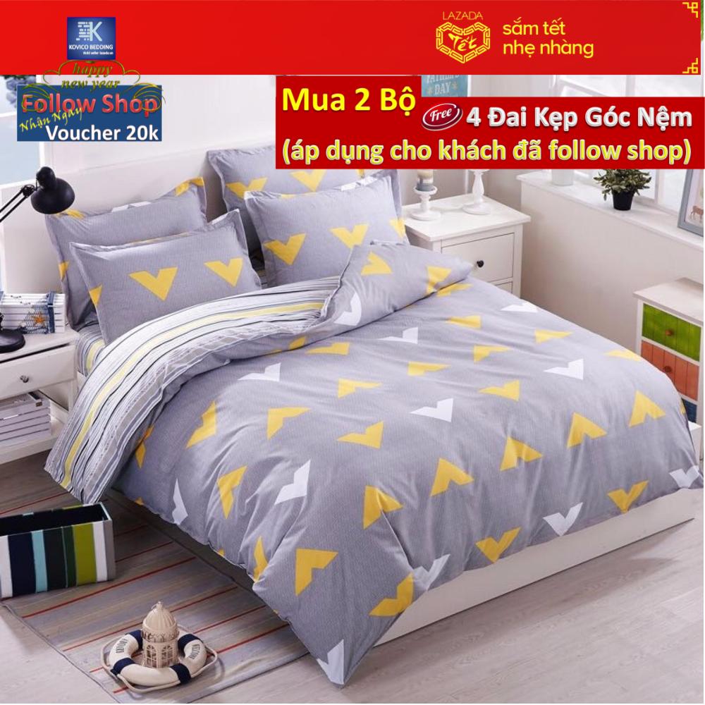 (FreeShip MAX) Bộ chăn ga gối poly Chữ V 1m8x2m