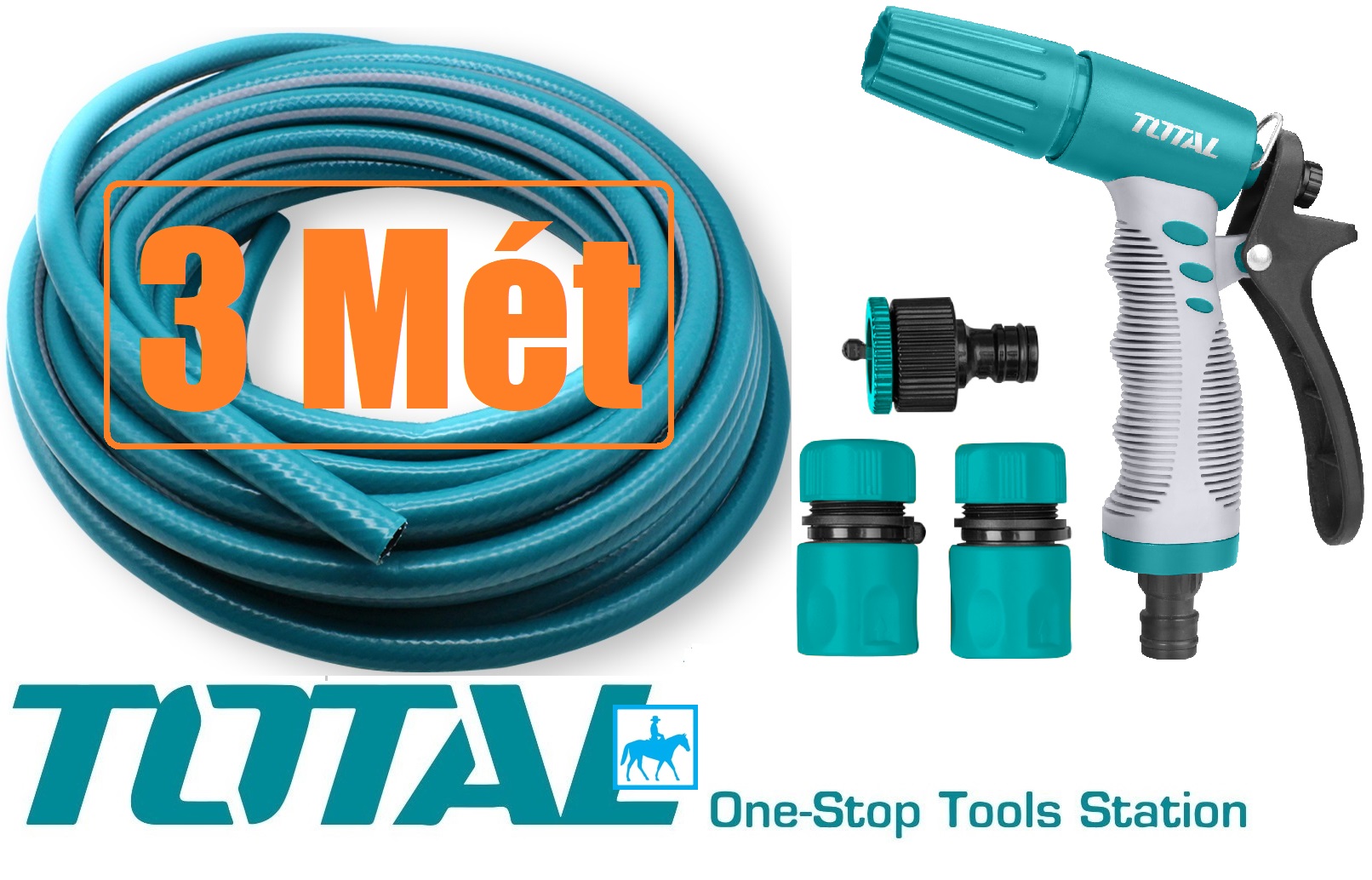 Bộ vòi xịt 10 mét ống nước PVC khớp nối ống rữa xe tưới cây chỉnh tia INGCO LionKing HWSG032 HPH2001