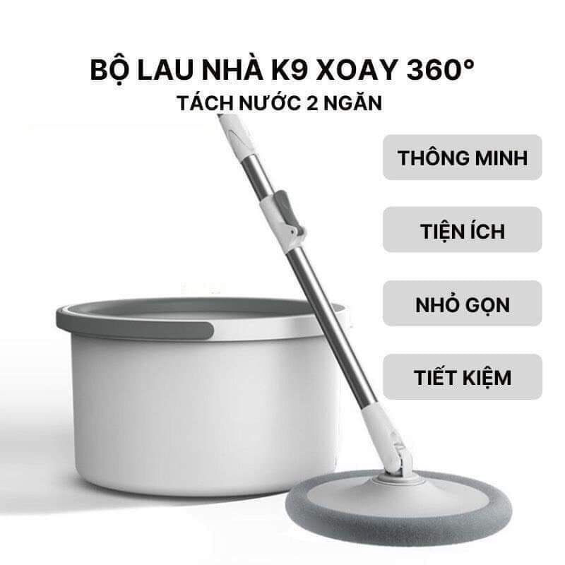 Chổi Lau Nhà K9 Thông Minh Tách nước và Lọc Bụi Bẩn Bộ cây lau nhà thông minh K9 tự tách nước bẩn chính Hãng Bộ thùng lau nhà xoay tròn 360 độ thông minh K9 Cây lau nhà, chổi lau nhà tự vắt Tách Nước Thông Minh