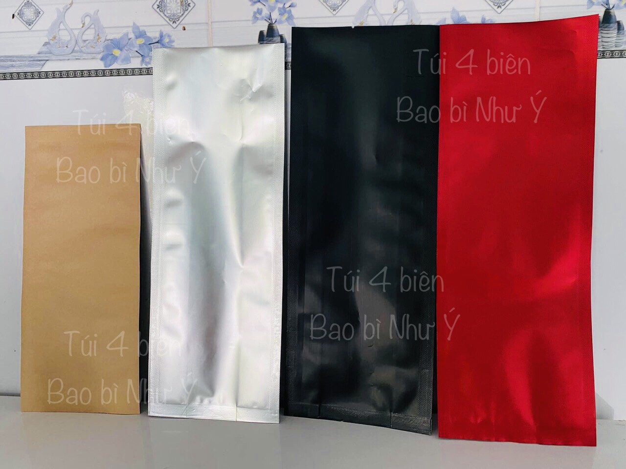 Túi 4 biên đựng trà/cafe. Túi 4 biên bạc/4 biên giấy/4 biên đỏ/4 biên đen hông trong...
