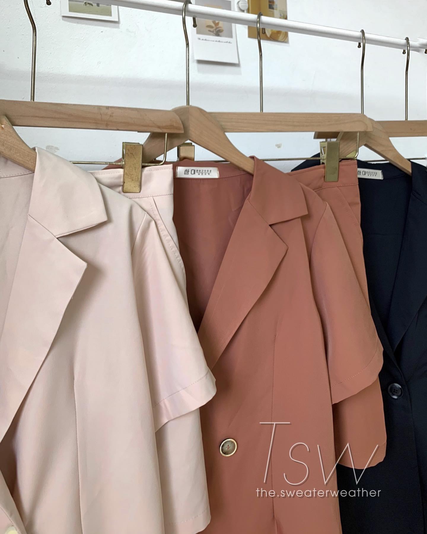 Set Áo Blazer Cộc Tay Kèm Quần Short Chất Voan