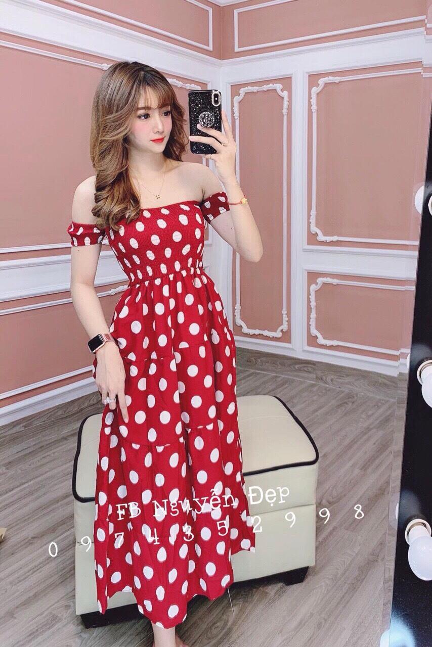 ĐẦM VOAN LỤA CAO CẤP CHẤM BI HÀNG CAP CẤP LĐ 260519