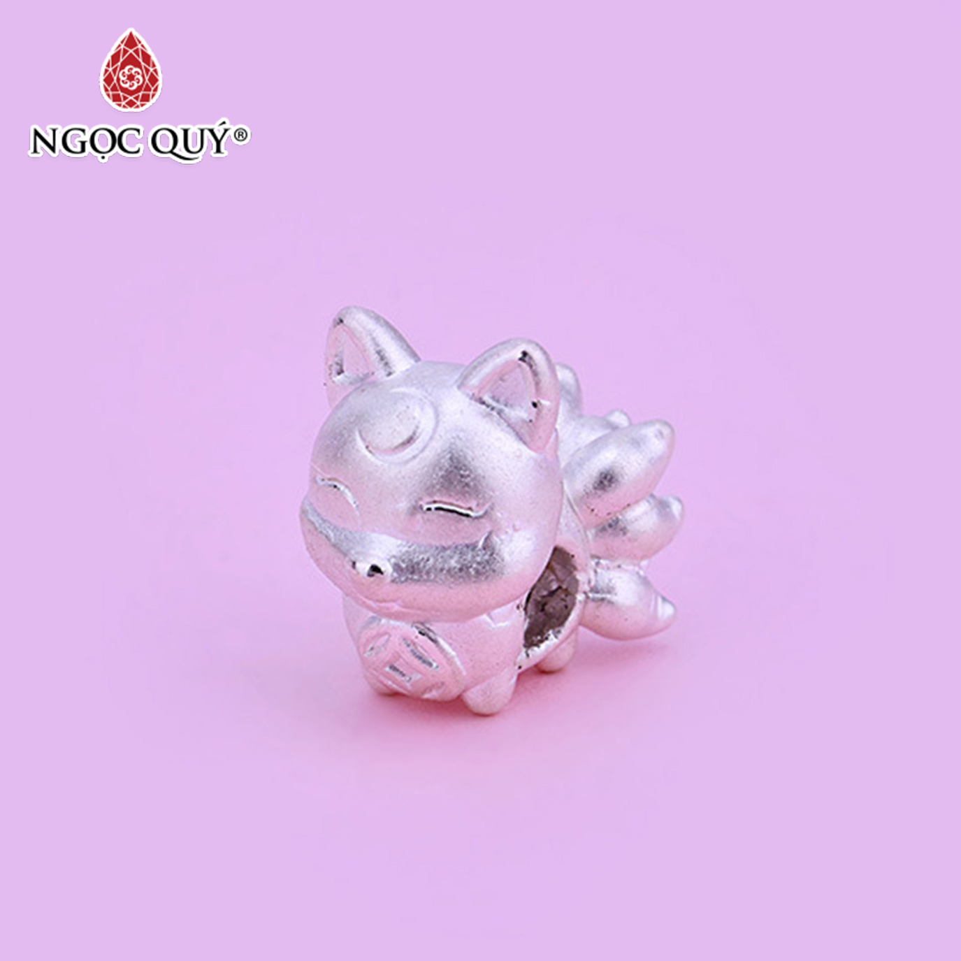 [HCM]Charm bạc hồ ly 9 đuôi xỏ ngang - Ngọc Qúy Gemstones