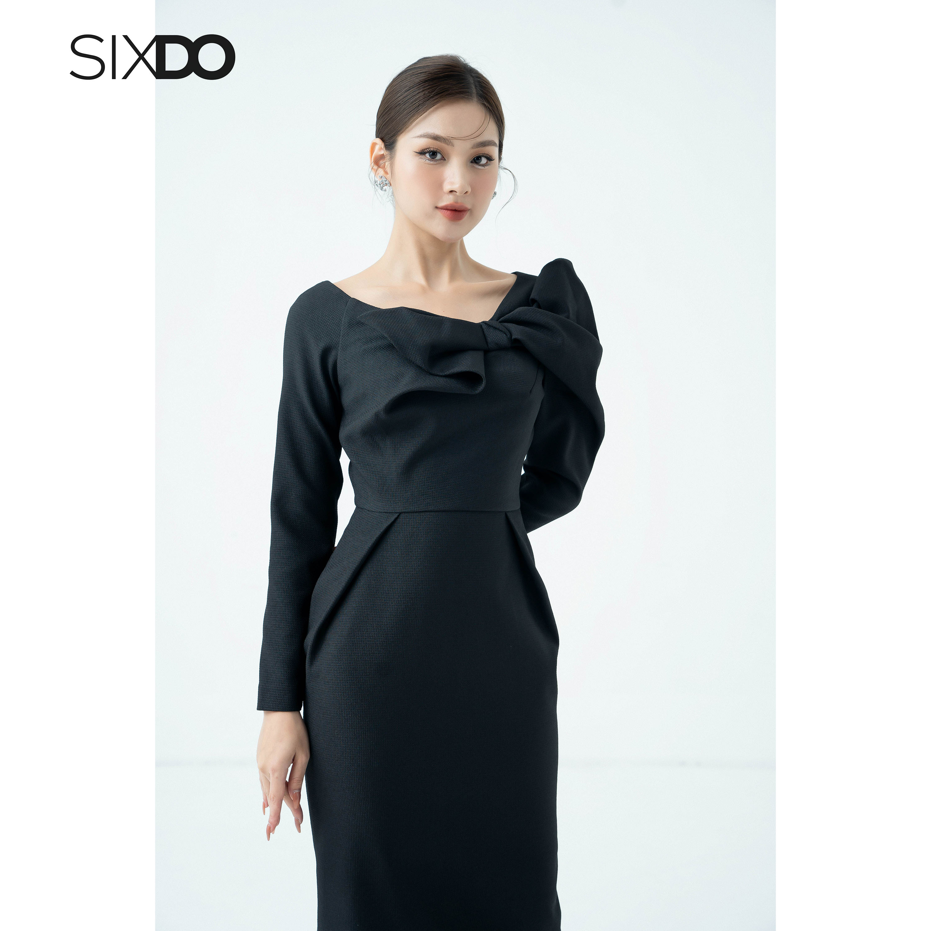 Đầm lệch vai cổ nơ thời trang SIXDO